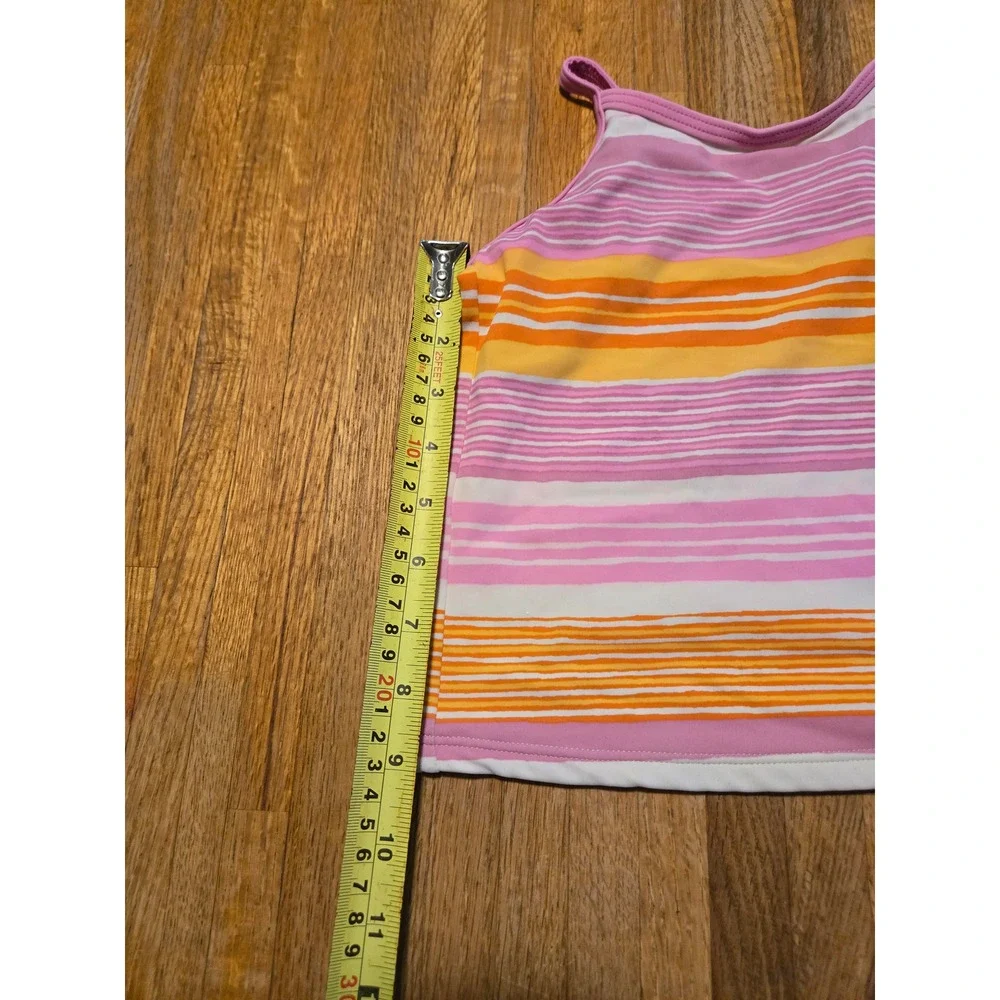 Lands End Kids Girls 5 Pink Orange White Striped Adjustable Tankini Swim Top